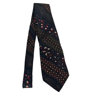 Vintage Mario Valentino Mens Silk‎ Tie Navy Blue Red Floral Abstract Made in USA